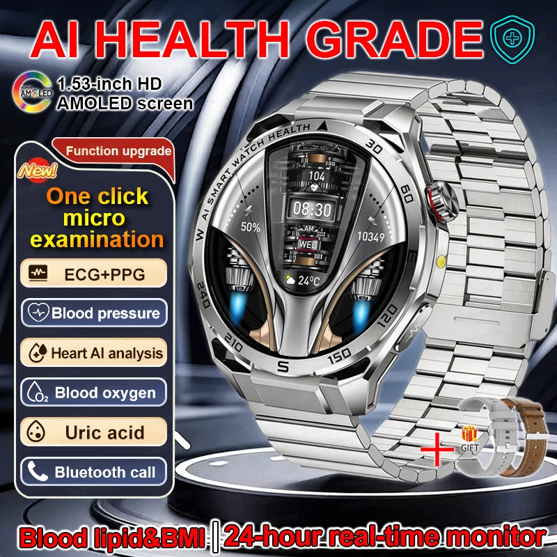 Smart Watch Men High-end Health Blood Pressure Blood Oxygen Lipids Uric Acid Sapphire Smart Watches Ai GPT Custom Dial ECG 2026