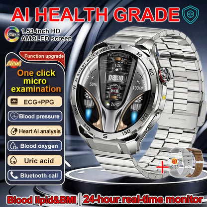 Smart Watch Men High-end Health Blood Pressure Blood Oxygen Lipids Uric Acid Sapphire Smart Watches Ai GPT Custom Dial ECG 2026