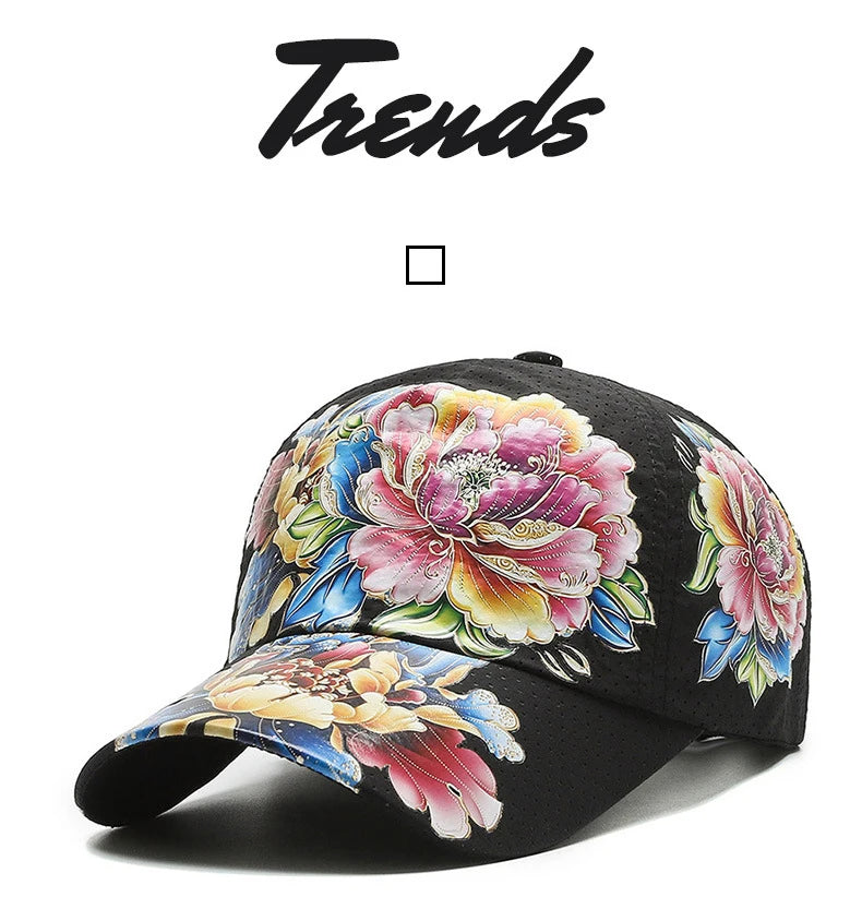 Boné de basebol de secagem rápida para homem e mulher, chapéus de sol florais com estampado em estilo chinês, chapéus de sol com flores, chapéus para exterior