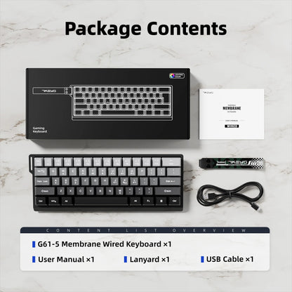 Tastatură cu fir compactă 7KEYS 60%, cu iluminare RGB, capace de taste cu gradient, tastatură de gaming USB pentru PC-uri cu Windows, laptopuri și tablete
