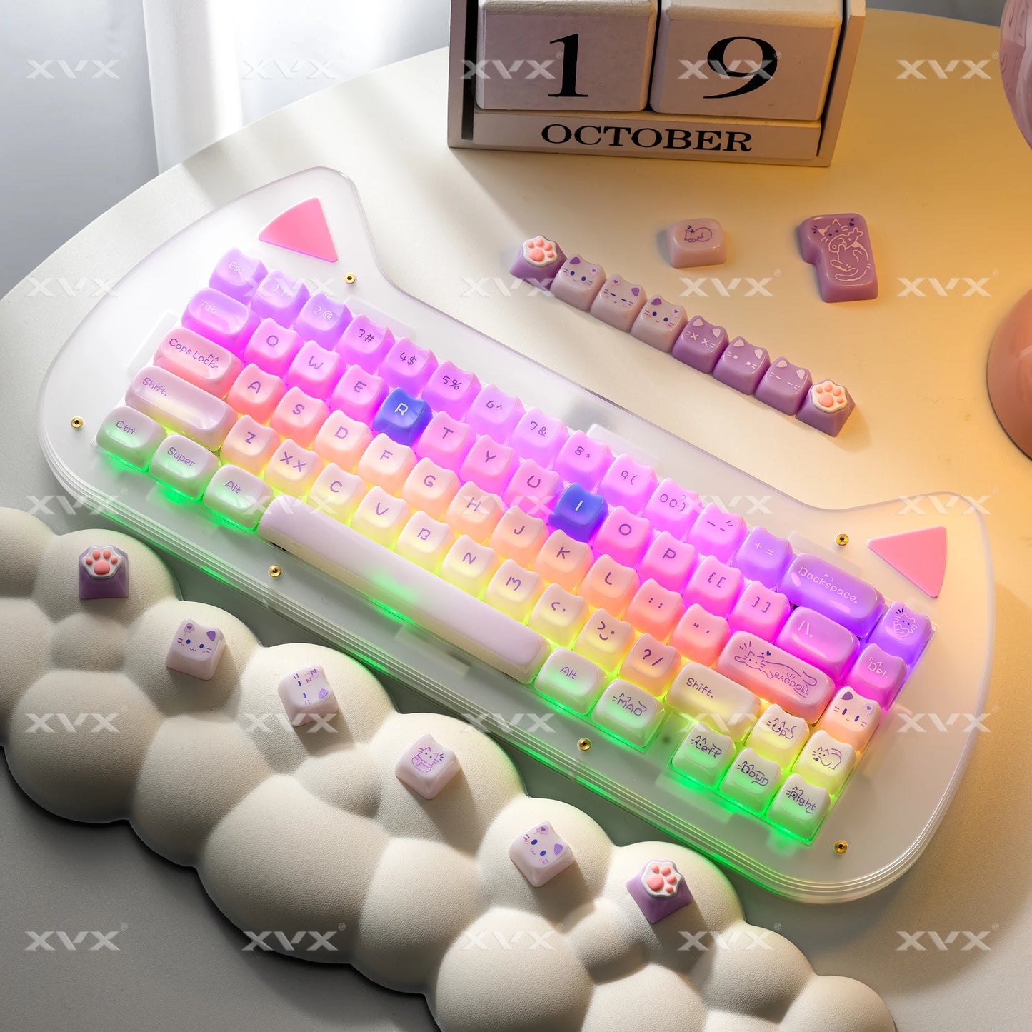 XVX 148 teclas teclas con temática de gatos perfil MAO, teclas coreanas brillantes y adorables para teclado 61 64 68 78 87 96 98 104 108