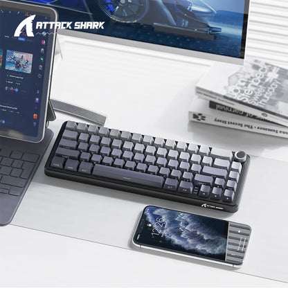 Attack Shark X66 Tastiera meccanica wireless 65% layout compatto, retroilluminazione RGB, gasket mount, hot swap, Bluetooth, USB-C, PBT, batteria ad alta capacità