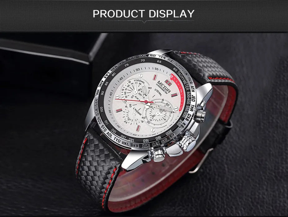 MEGIR 1010 Men's Quartz Watch with Leather Strap, Analog Display, Fashion Design, Stylish Gift for Men relogio feminino