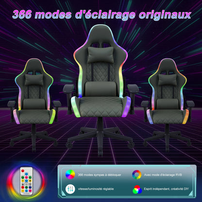 Gaming Chair,Ergonomic Gaming Chair with LED,Adjustable Computer Chair for Teenagers,Lumbar Cushion,Gamer Chair,Black