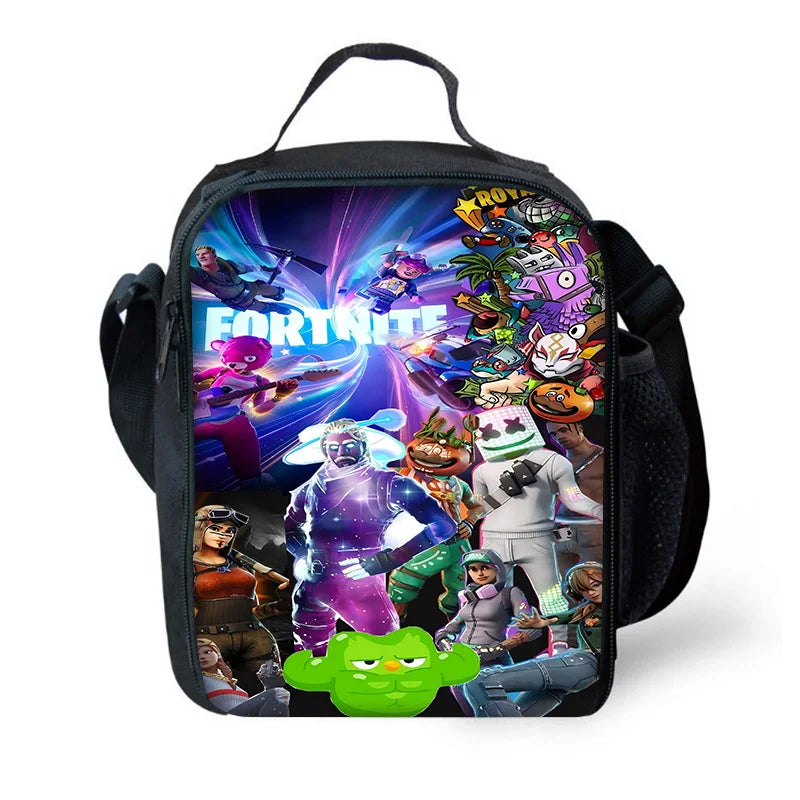 Saco térmico infantil F-FortniteS Hot Game de grande capacidade, isolado, para rapaz e rapariga, estudante, piquenique ao ar livre, lancheira térmica reutilizável
