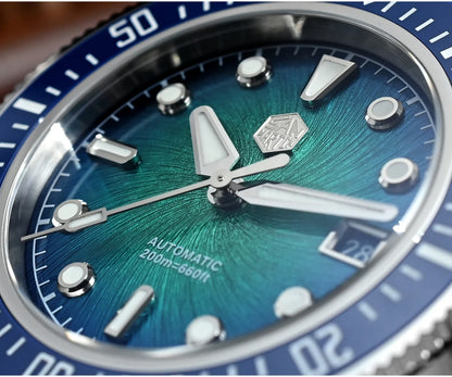 Orologio subacqueo di lusso da uomo San Martin 40mm, Miyota 9015, quadrante smaltato sunburst, automatico meccanico, impermeabile 200m, SN0148