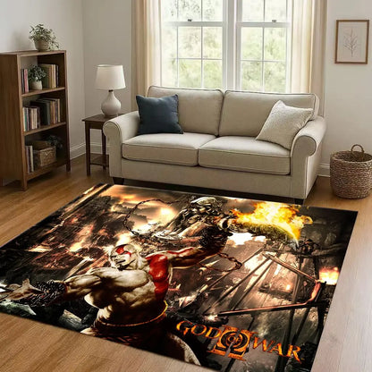 Game God of War Kratos Cartoon Gamer Living Room Non-Slip Area Rug Soft Carpet for Bedroom Playroom Sofa,Easy Clean Home Doormat