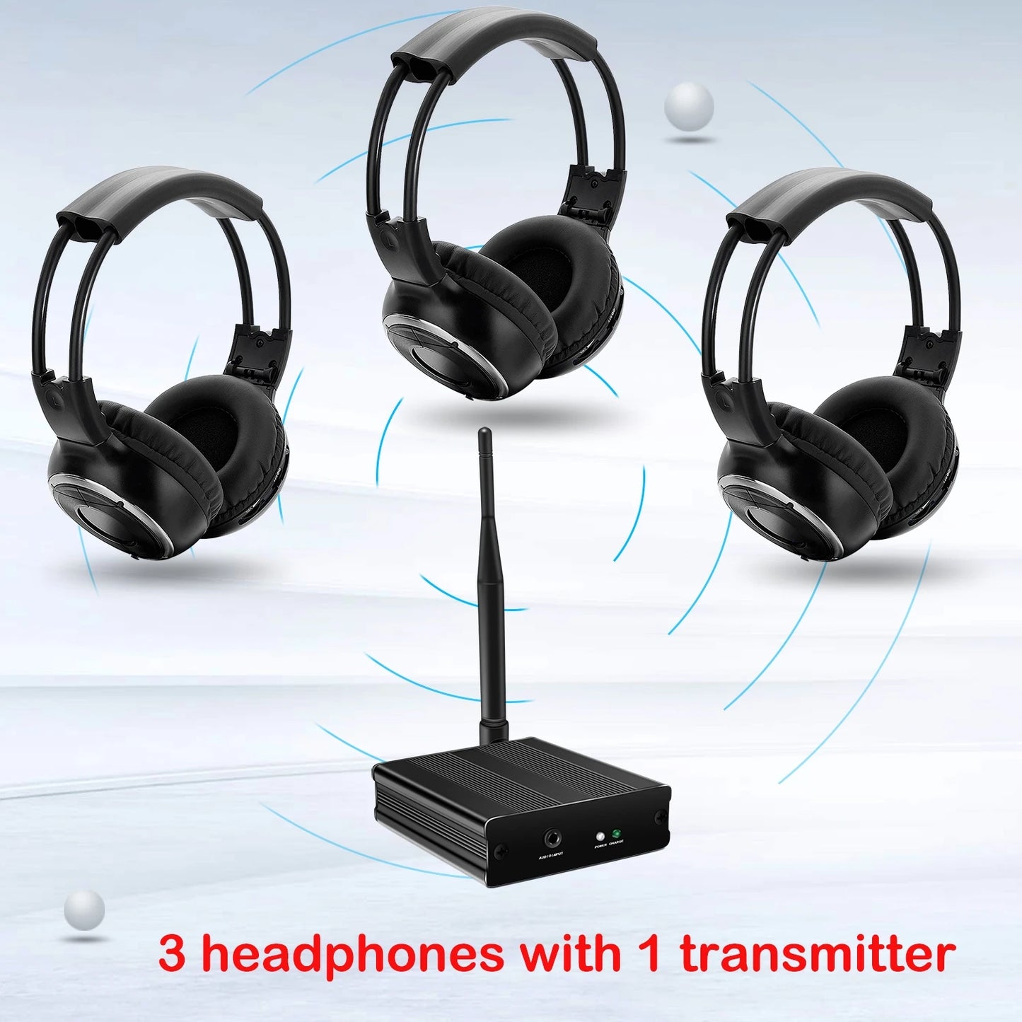 RF Silent Disco Foldable Wireless Headphones Bundle (3 Pcs with 1 Transmitter in 500m) -- House Party TV Dancing
