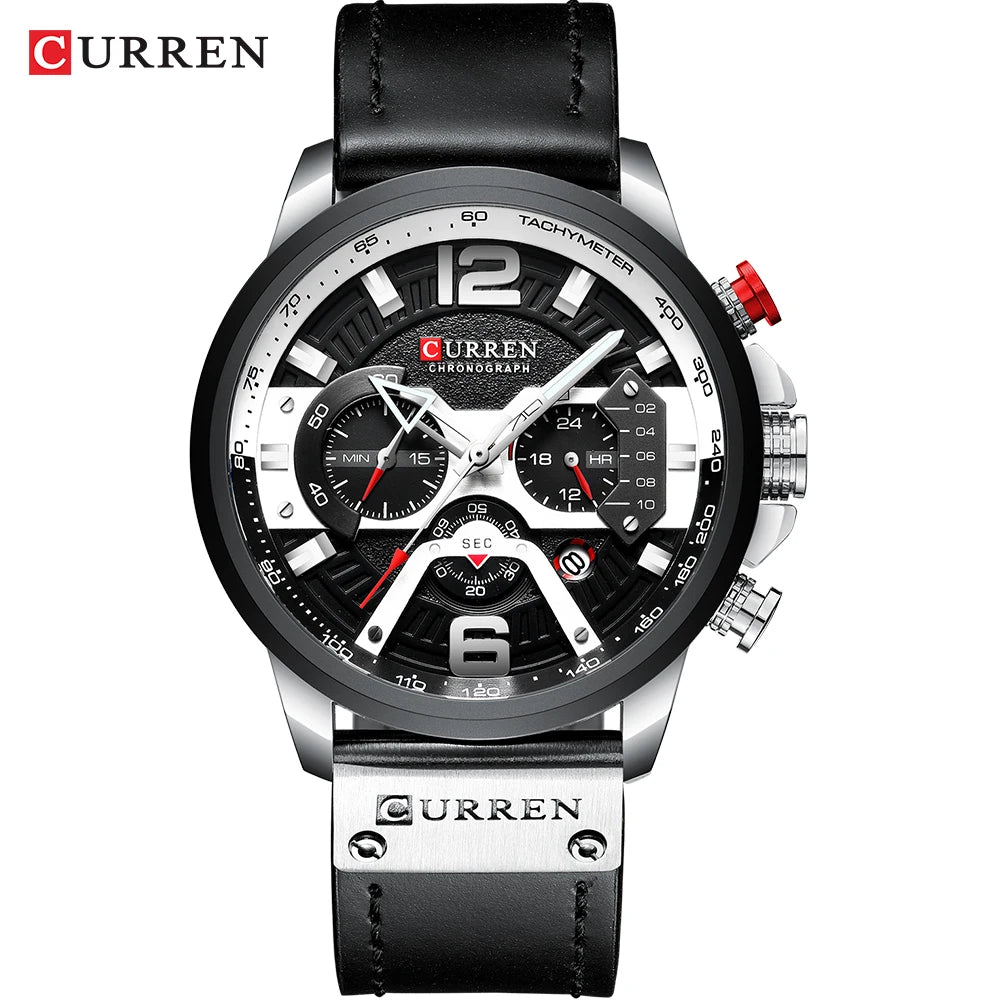 Orologio da uomo CURREN 8329 – Stile sportivo e casual, design militare, cinturino in pelle, cronografo di tendenza, orologio di lusso di un marchio prestigioso