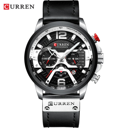 Orologio da uomo CURREN 8329 – Stile sportivo e casual, design militare, cinturino in pelle, cronografo di tendenza, orologio di lusso di un marchio prestigioso