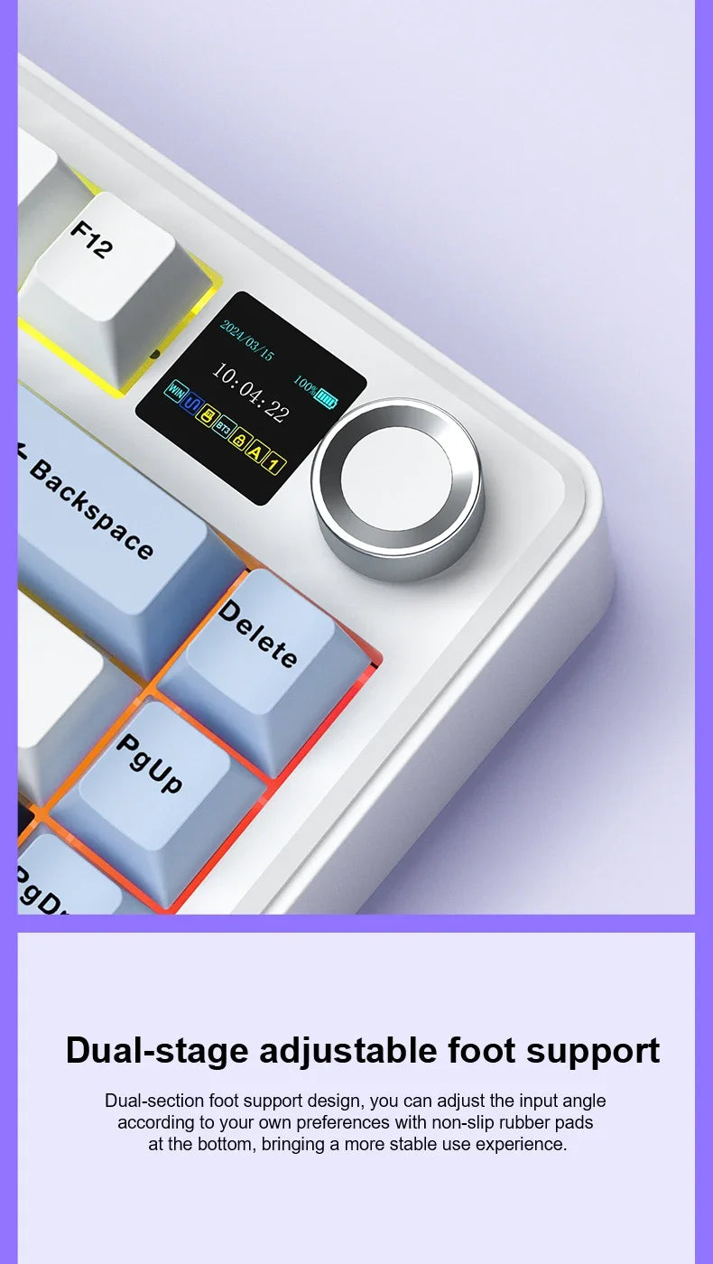 Teclado Mecânico Gaming AULA F75 MAX 2.4G Sem Fios/BT/Com Fio Hot-Swap RGB 75% 81 Teclas Teclado de Escritório com Ecrã TFT