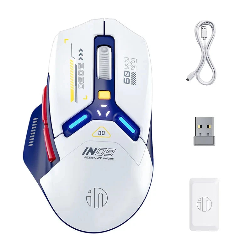 INPHIC IN9 Upgraded Wireless Gaming Mouse High DPI Tri-mode 2.4G Bluetooth Type-C Wired RGB Light Macro Programmable Mice for PC
