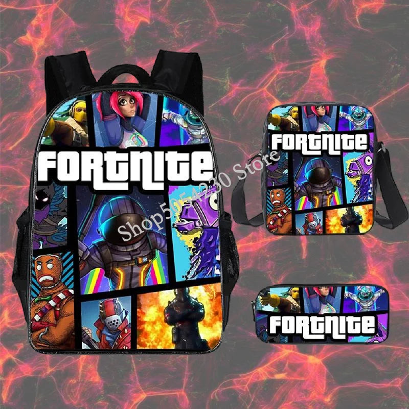 Mochila Fortnited de 3 piezas para niños Victory Game, 16 pulgadas, resistente al agua, mochila preescolar moderna, mochilas escolares para primaria