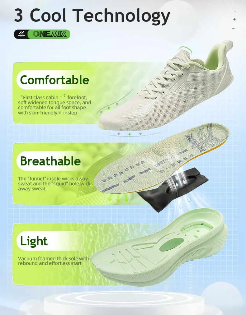 Onemix New Original Men’s Running Sports Shoes Shock Absorption Soft Lightweight Breathable Mesh Non-Slip Cushioning Sneakers
