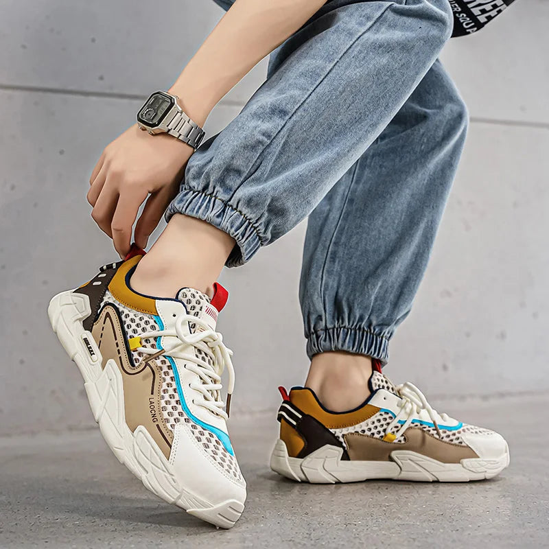 Men's Sports Shoes Summer Mesh Casual Fashion Lace-Up Walking Shoes 2026 New Youth Daily Commuting Comfortable Versatile Sneakers
