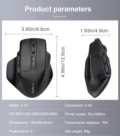 E-YOOSO X-31 ratón gaming inalámbrico USB 2.4G grande para manos grandes PAW3212 4800 DPI 5 botones para gamer, ordenador portátil y PC