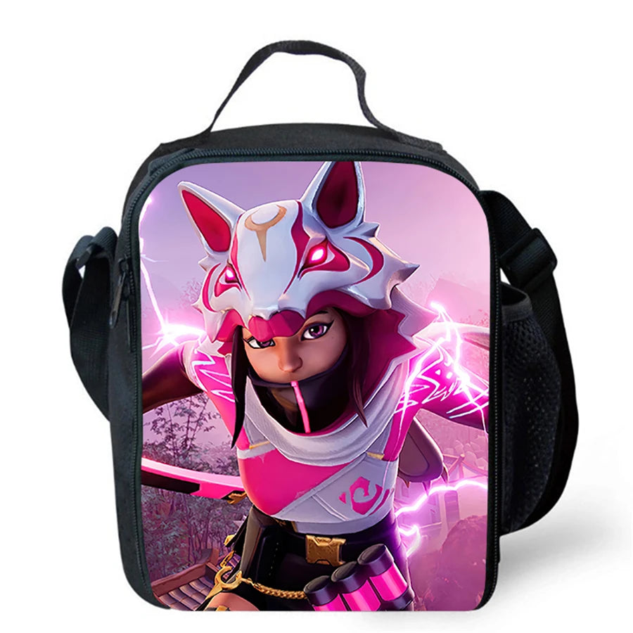 Cartoon FORTNITE Insulated Cooler Lunch Bag, Cute Portable Lightweight Picnic Bag for Boys & Girls Ages 5-10, Kids Daily Food Bag