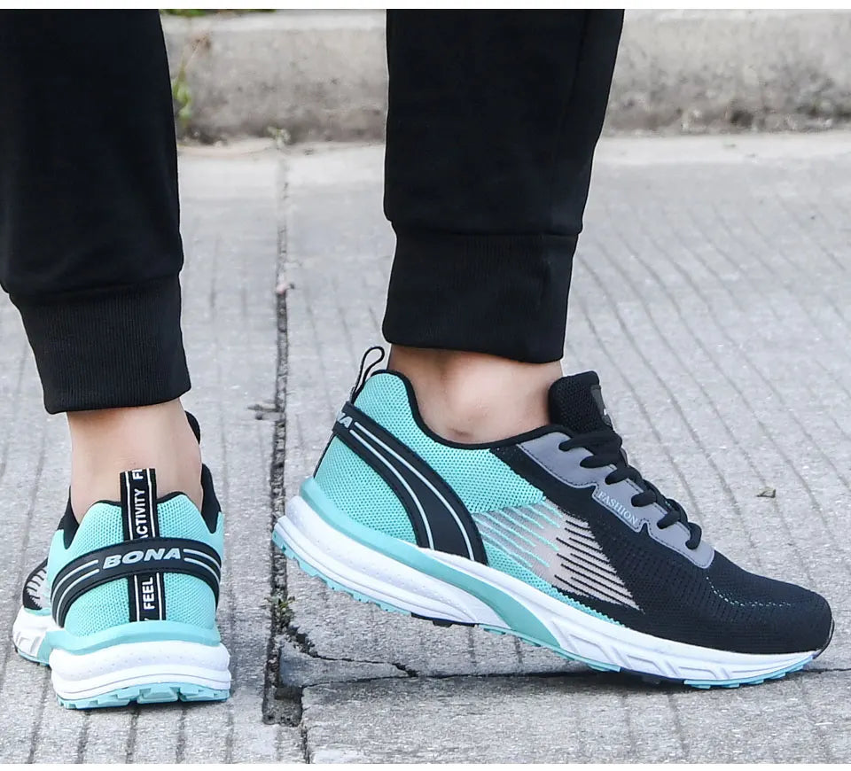 BONA New Popular Style Men's Running Mesh Weaving Upper Sport Shoes Ventilated Jogging Walking Sneakers Lace-Up