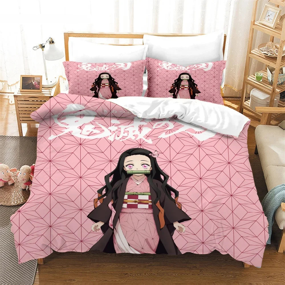 Nezuko Kamado Bedding Set Anime Demon Slayer Duvet Cover Comforter Bed Linen Single Twin Full Queen Size 3D Kids Girls Boys Gift