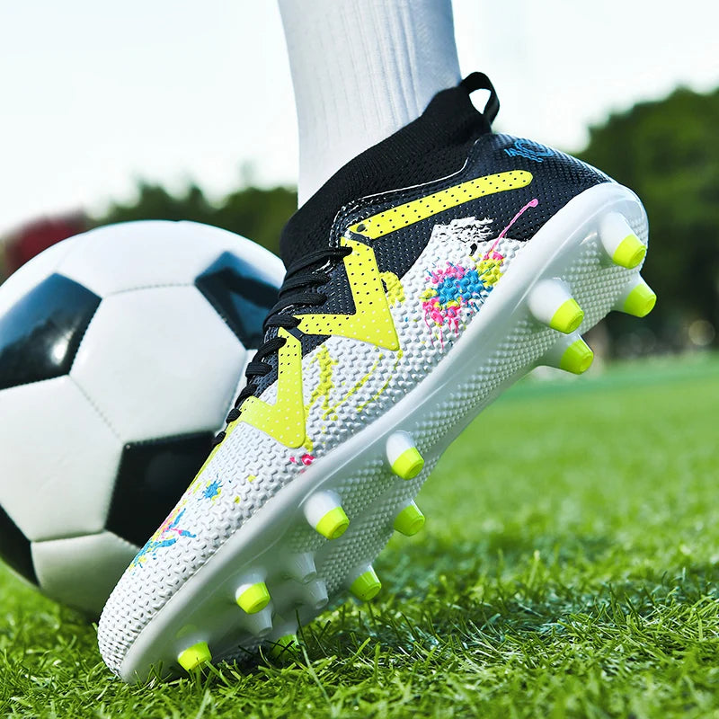 AG/FG Long Studs Soccer Shoes, PU Fabric Mixed Upper, TPU Sole Wear-Resistant Anti-Slip, Men Women Kids Youth Outdoor Sports