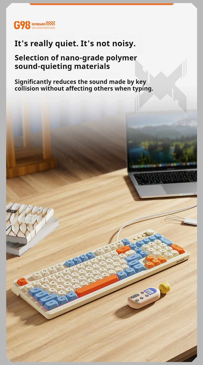 EWEADN G98 Gaming Office Keyboard, film with rainbow Backlit USB Wired Computer External Quiet, Digital area, Digh appearance