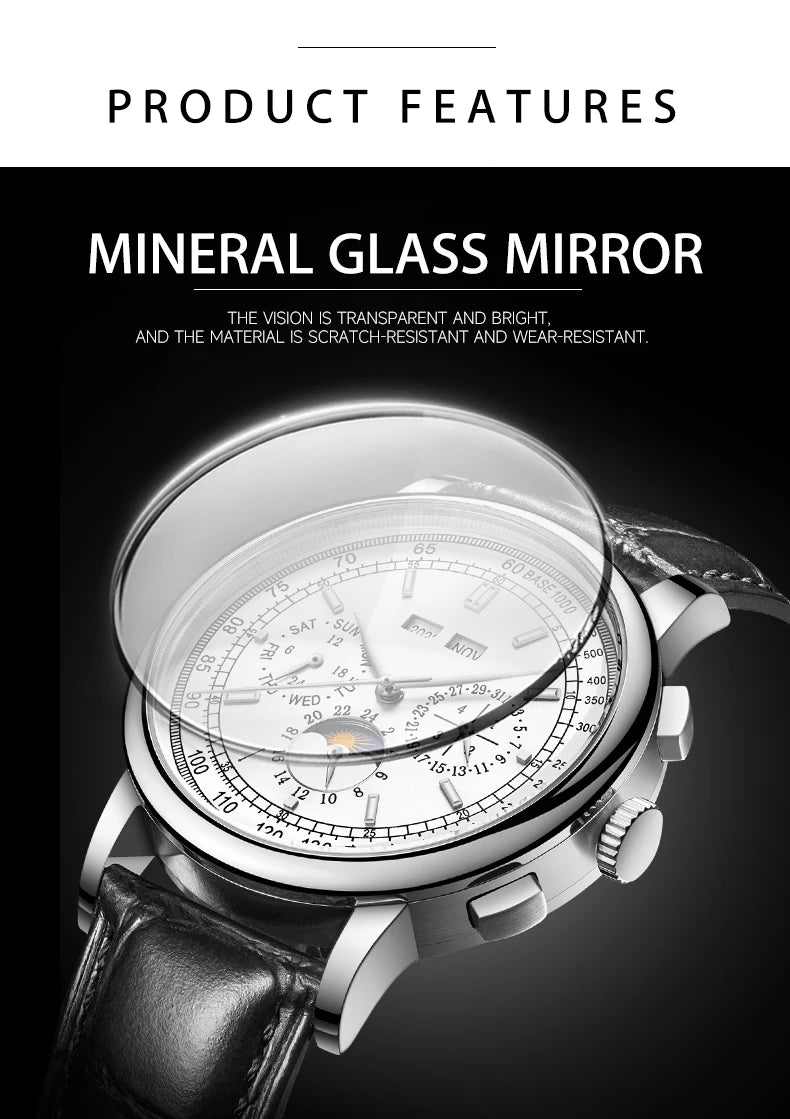 Custom Logo Diy Automatic Mechanical Watches For Man Business Multification Date Day Month Year 316L Mechanical Men's Watches