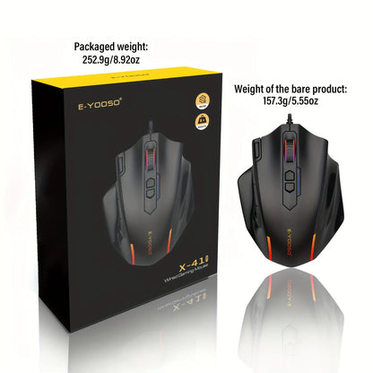 Ratón con cable E-YOOSO X-41PRO, ratón gaming grande con retroiluminación RGB, 11 botones laterales programables, compatible con ordenador, PC, portátil y Mac