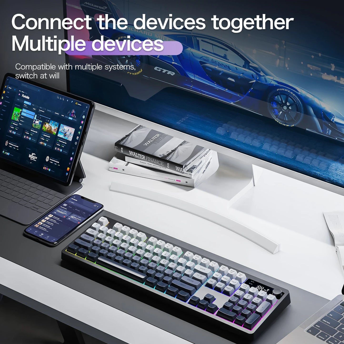 Teclado XUNFOX TK100 inalámbrico 2.4 Bluetooth de doble modo para gaming, silencioso, oficina y portátil, universal