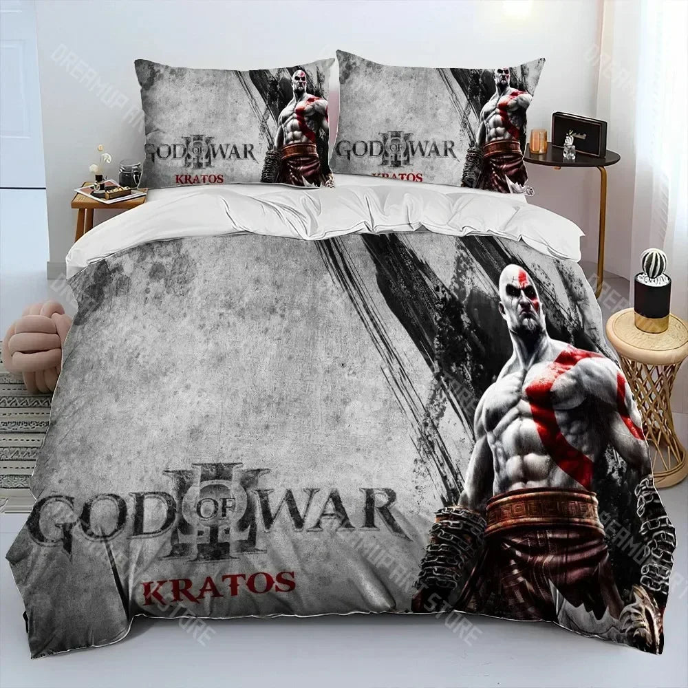 God of War Game Gamers Kratos Comforter Bedding Set,Duvet Cover Bed Set Quilt Cover Pillowcase,king Queen Size Bedding Set Kids
