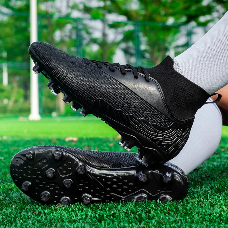 Black Men's Soccer Shoes AG/FG Cleats Training Football Boots High Ankle Sports Shoes for Men Kids Adults Sneakers Sizes 35-45
