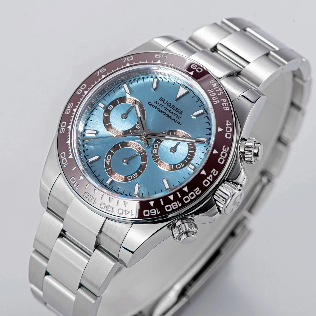 Sugess Panda Chronograph Movement Automatic Mechanical Chronograph Wristwatch Waterproof Diving Men Watches Ceramic Bezel Tona
