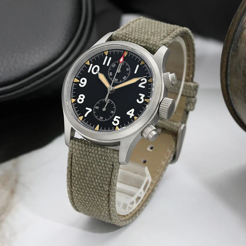 Relógio cronógrafo de quartzo Militado VK61 VK67 39mm, caixa em aço inoxidável 316L, 3 mostradores, impermeável 100M, relógio militar multifunções