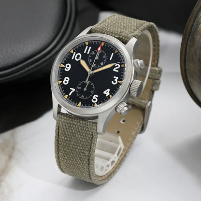 Relógio cronógrafo de quartzo Militado VK61 VK67 39mm, caixa em aço inoxidável 316L, 3 mostradores, impermeável 100M, relógio militar multifunções