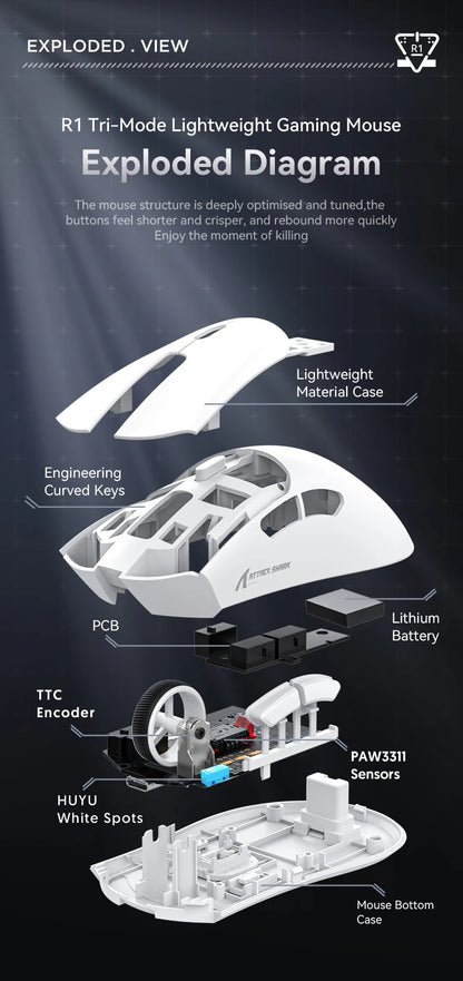 Attack Shark R1/X11 Tri-Mode Wireless Gaming Mouse 18K DPI PAW3311 Bluetooth/2.4GHz/Wired Lightweight Programmable for PC/Laptop
