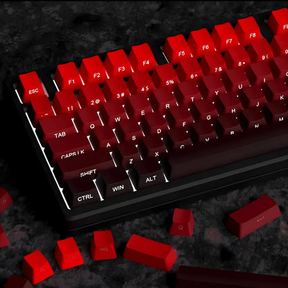 Nuevas teclas para teclado mecánico gaming 60/64/84/98/108 con interruptores MX, 135 teclas OEM PBT con grabado lateral y color degradado rojo y negro