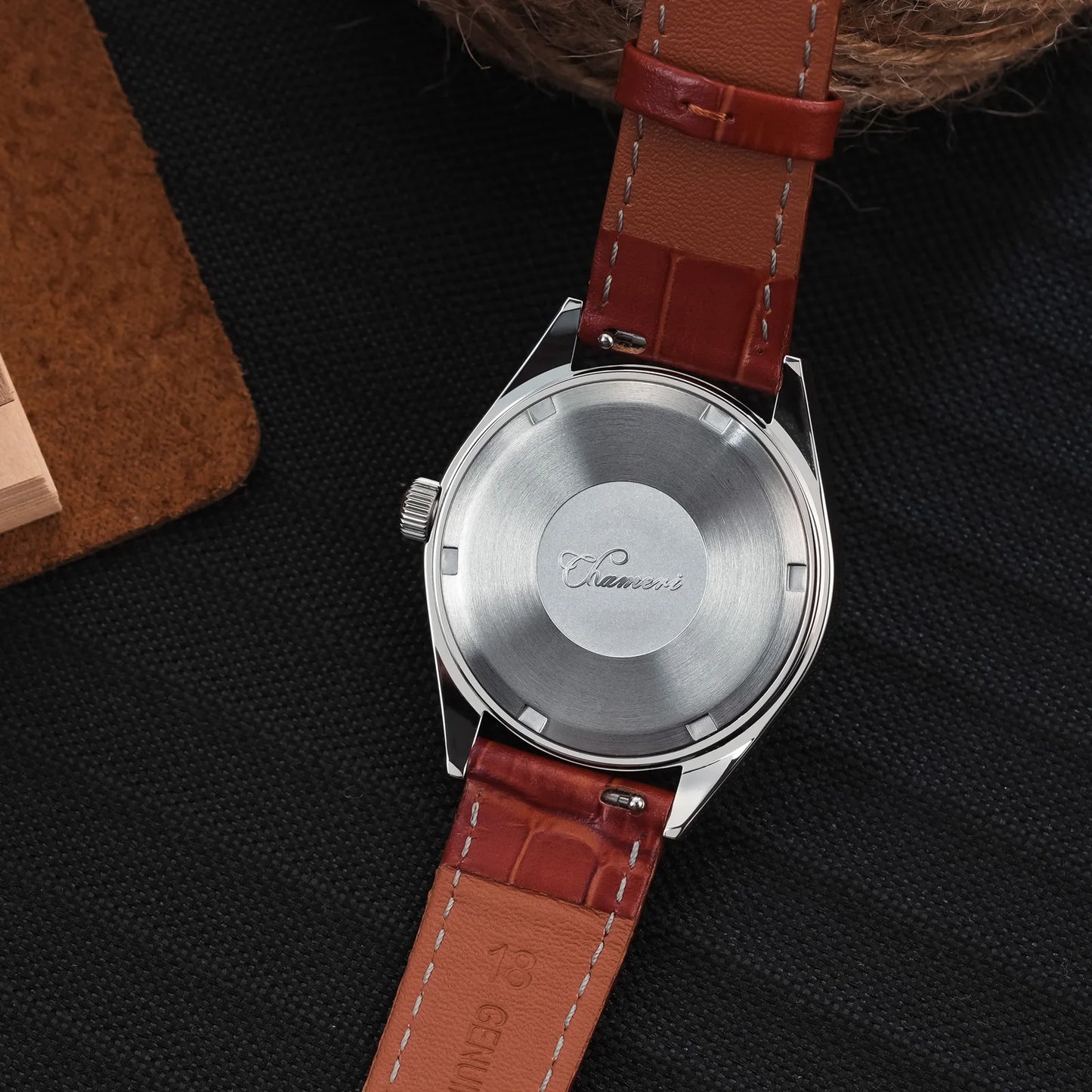 Watchdives Chameri GS04 Quartz Watches VH31 Movement Sapphire Crystal Ar 100M Waterproof Black Leather 37mm Vintage Wristwatches