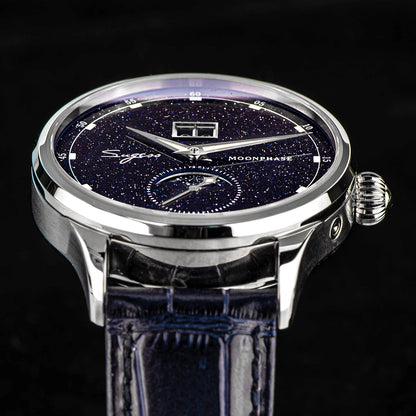 Sugess Moonphase Watch of Men 40mm Automatic Mechanical Wristwatches Seagul ST2528 Movement Stainless Steel Blue Sandstone Dial