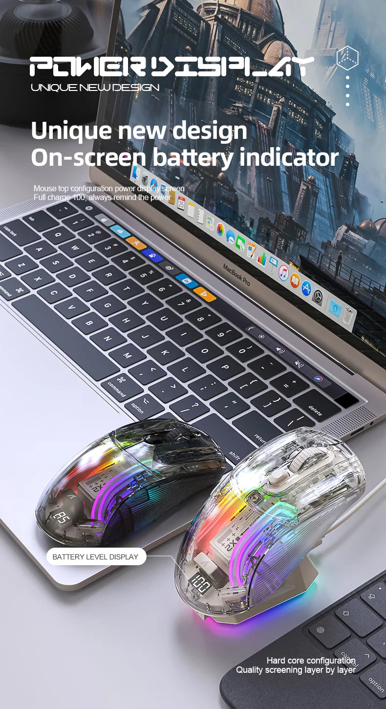 Attack Shark X2PRO Bluetooth Mouse, Tri-Mode , RGB Lights, Magnetic Charging ,Transparent, Battery Indicator, Computer Phone