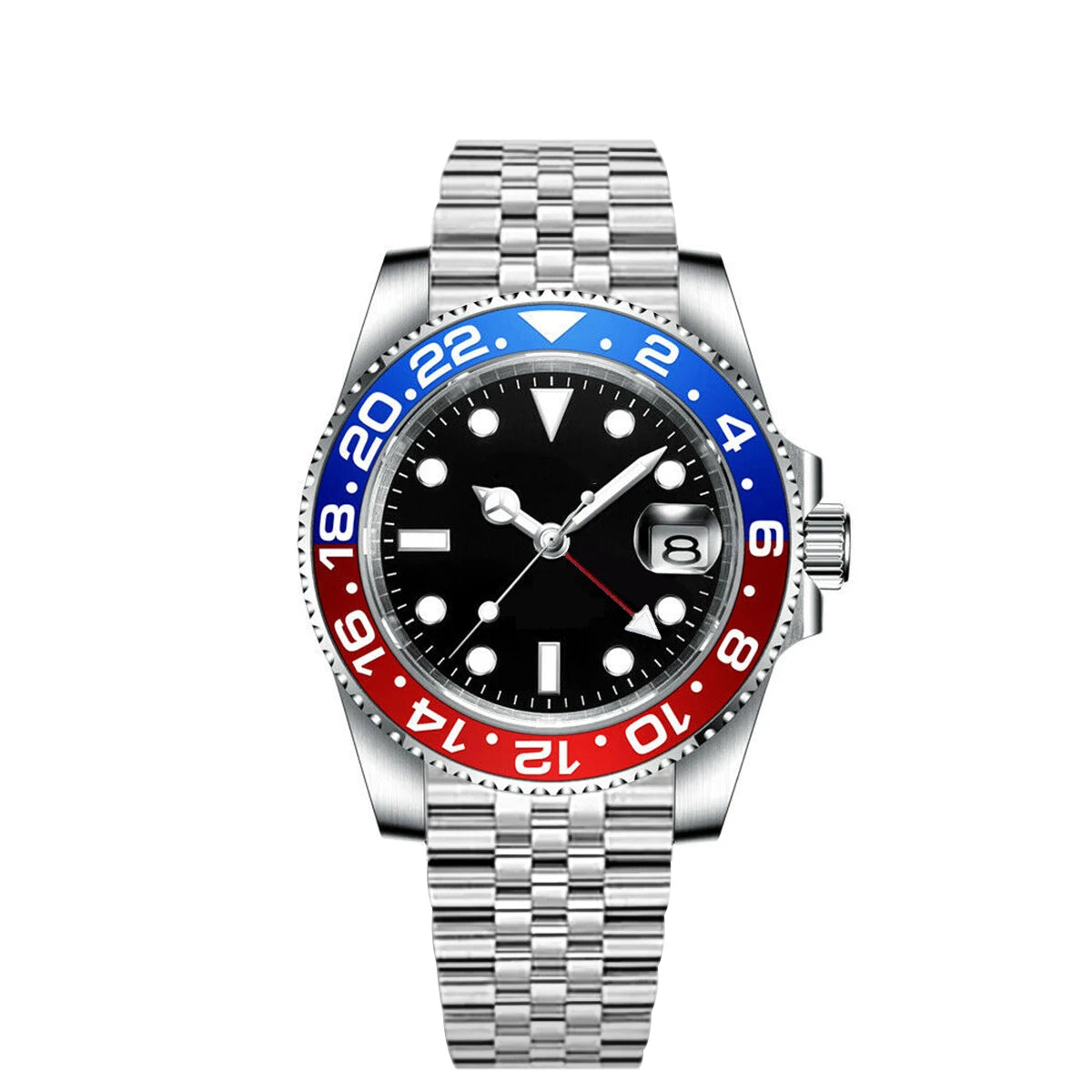 40MM Custom Logo New Men Quart Wristwatch Jubilee Stainless Quartz GMT Watch Sapphire Glass Men Watches Waterproof Luminous