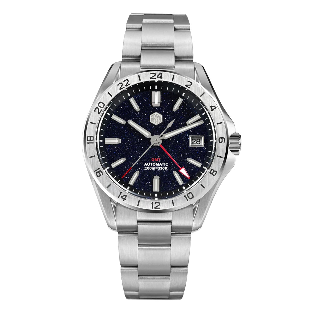 Reloj de lujo para hombre San Martin 39mm con esfera de aventurina, NH34 GMT automático mecánico, zafiro, resistente al agua, luminoso, SN0129