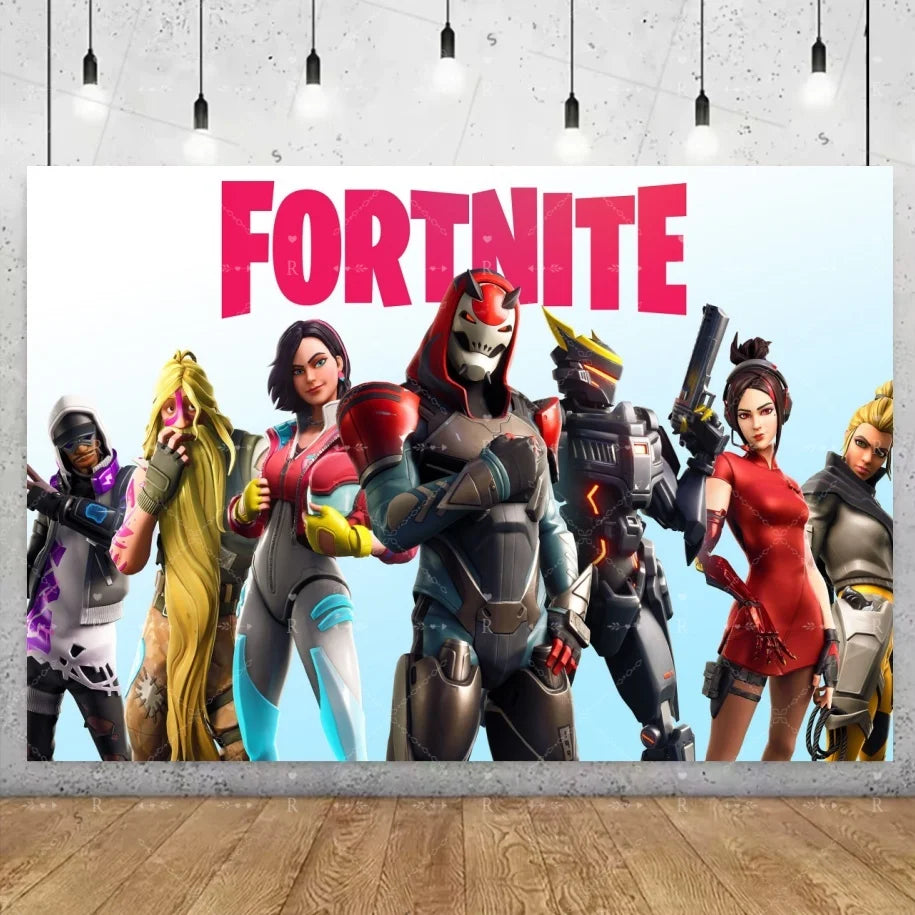 Fundo decorativo de aniversário com tema Fortnite — banner gamer Fortnite para meninos e meninas, pano de fundo para fotografia e presente para crianças