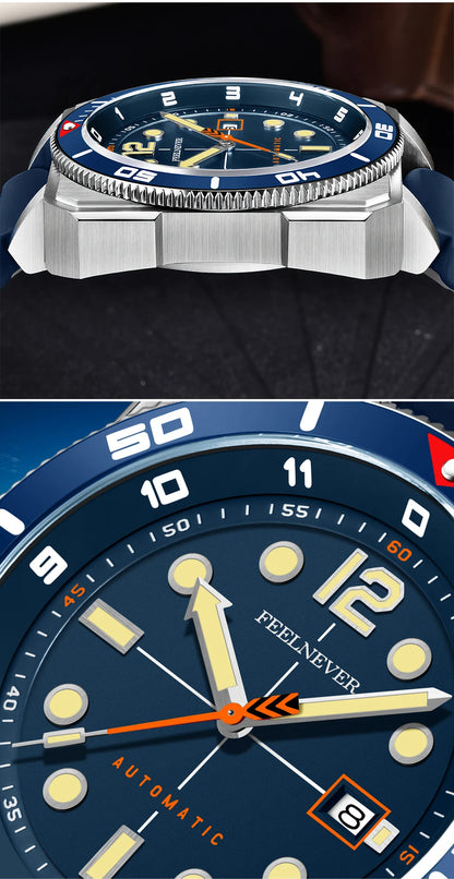 Relógio de Mergulho Automático para Homem FeelNever 8215 Movement, Super Luminoso, Aço 316, Vidro de Safira, Relógio Mecânico Desportivo Masculino