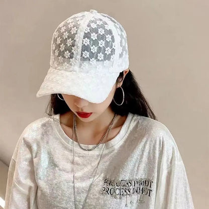 Casquette de baseball fine à fleurs en dentelle pour femme, printemps-été, protection solaire, casquette ajourée, respirante, mignonne, tour de tête réglable