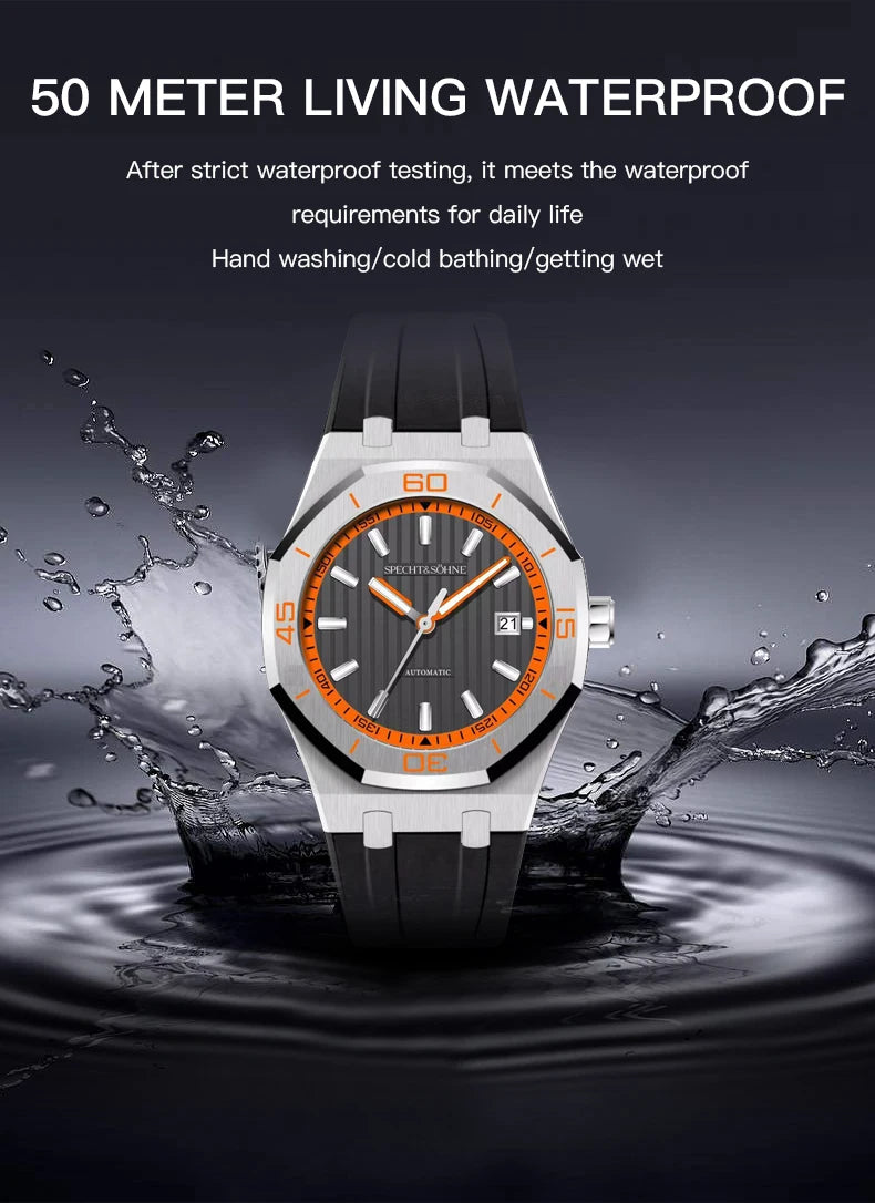 Specht&Sohne New Classic Men's Watch 50M Waterproof Luminous Sapphire Crystal Blue Automatic Mechanical Watches Reloj Hombre