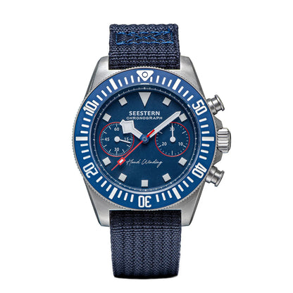 Cronógrafo SEESTERN para homem com movimento mecânico Tianjin ST1901, vidro de safira, bracelete de nylon, autocolante, luminoso, esqueleto