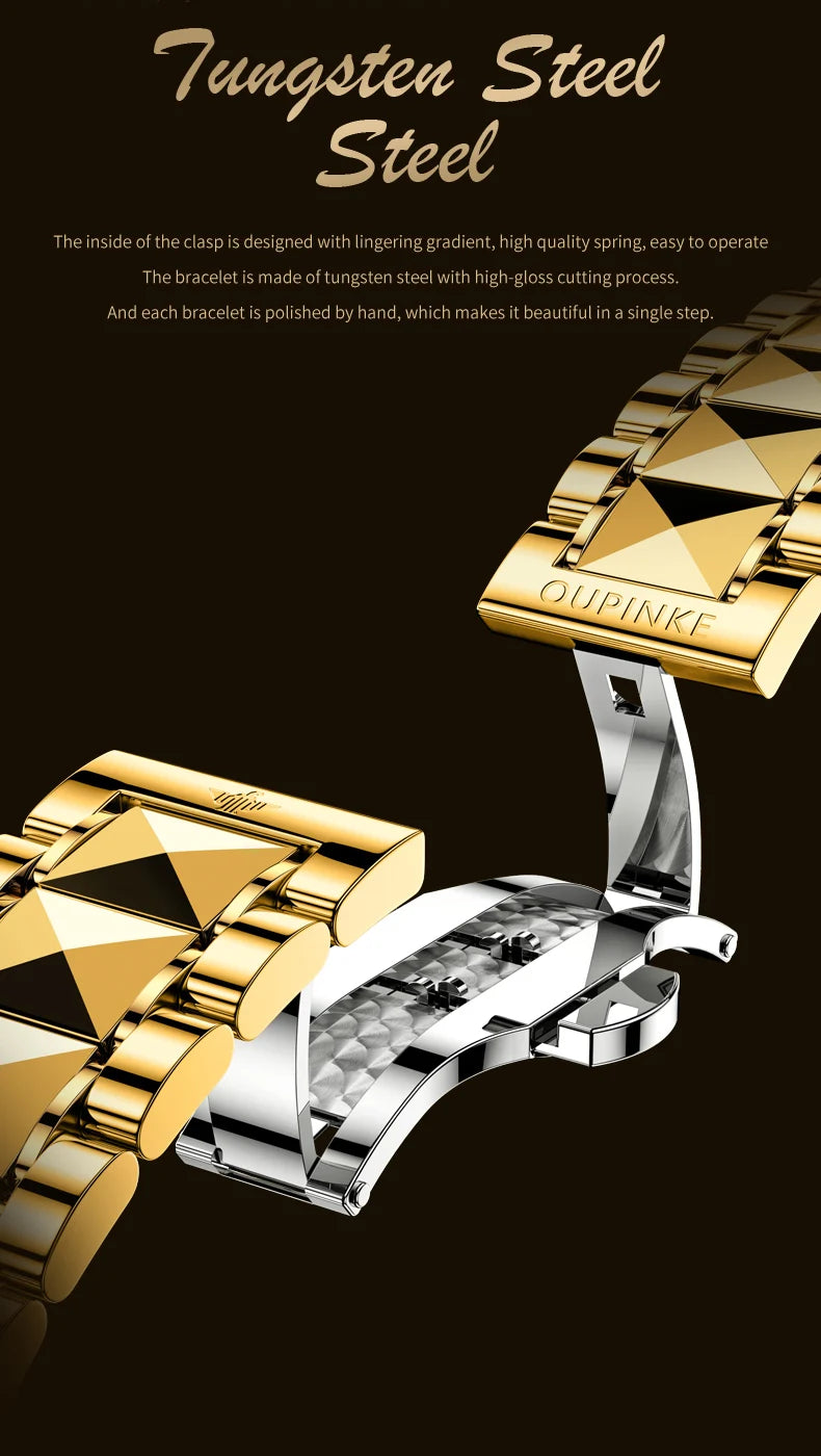 OUPINKE Orologio da uomo Top Brand di lusso in oro e acciaio al tungsteno, orologio da polso meccanico automatico originale con quadrante con motivo drago