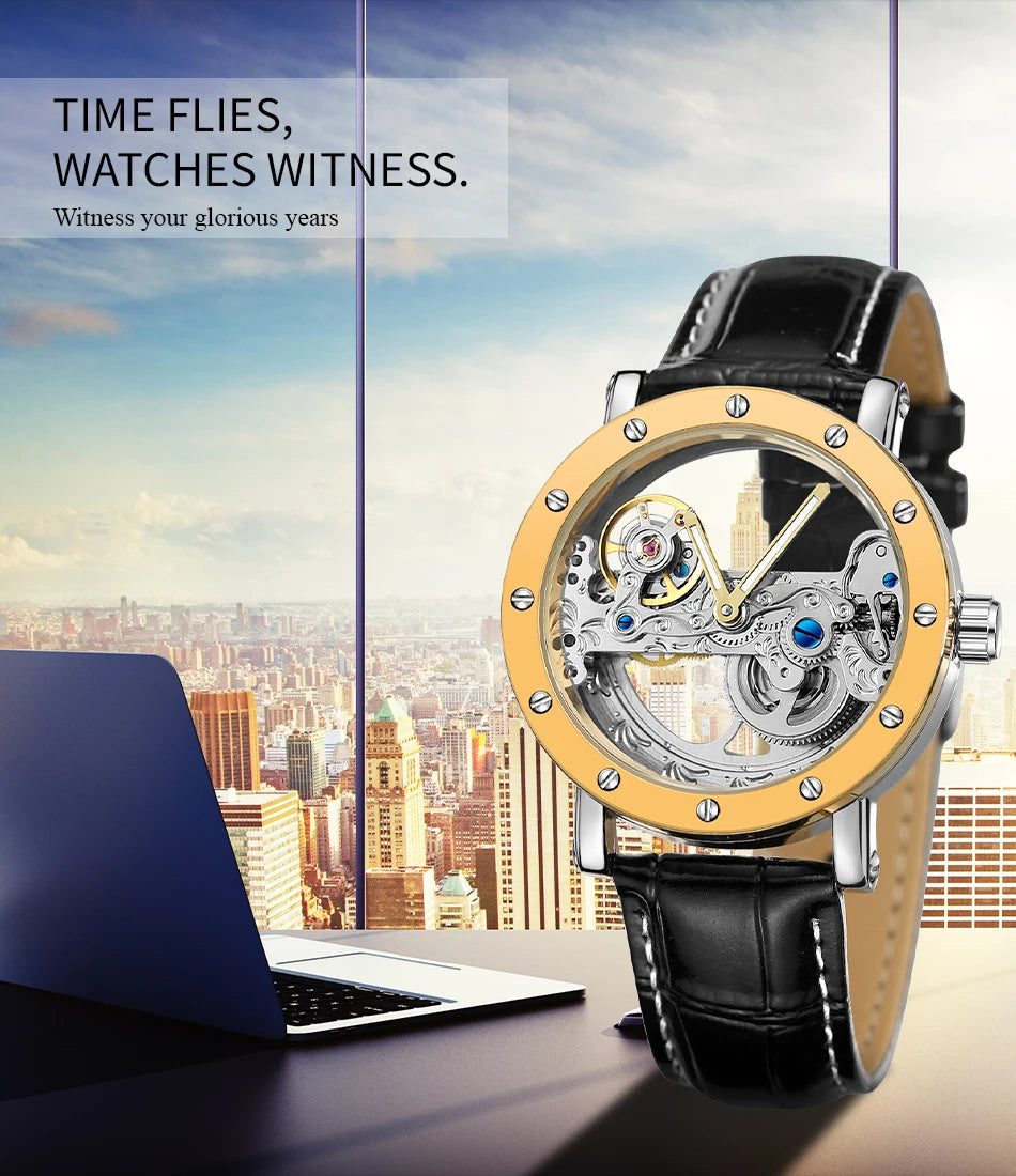 2026 Top Brand Luxury Steel Skeleton Tourbillon Automatic Watch Men's Leather Mechanical Waterproof Luminous Elegant Wrist Clock
