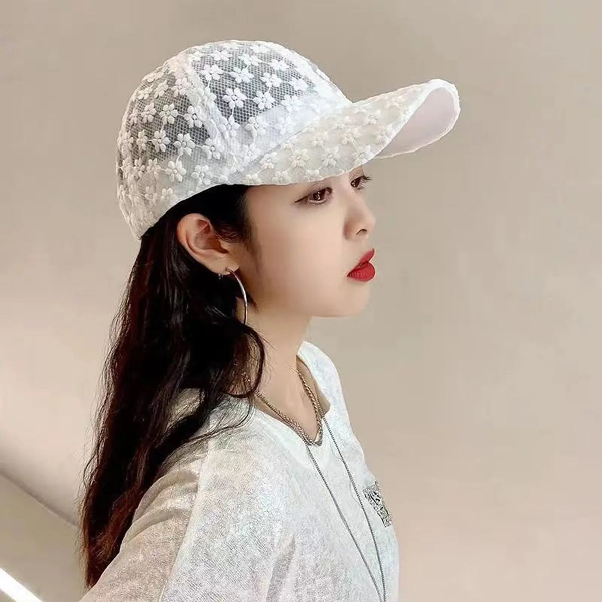 Casquette de baseball fine à fleurs en dentelle pour femme, printemps-été, protection solaire, casquette ajourée, respirante, mignonne, tour de tête réglable
