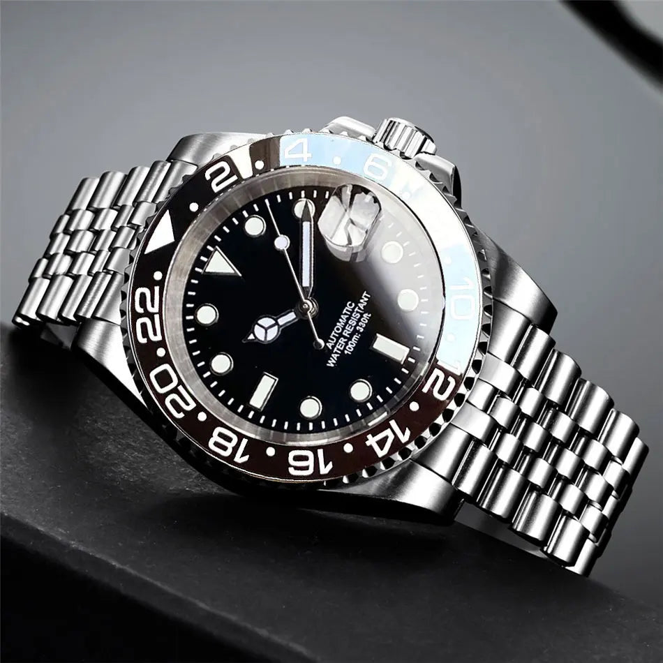 Orologio da uomo automatico 200m impermeabile Miyota8215, orologio subacqueo 40mm con movimento meccanico, luminoso, cinturino Jubilee e fibbia Glide Lock
