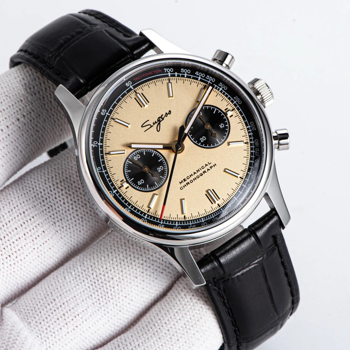 Sugess 1963 Pilot Watch Men Mechanical Chronograph Panda Wristwatch Air Force Sapphire Waterproof for Seagull Movement ST1901 v3
